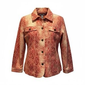 Analogy Womens Denim Style Jacket Pink‎ Paisley Hippie Boho Large